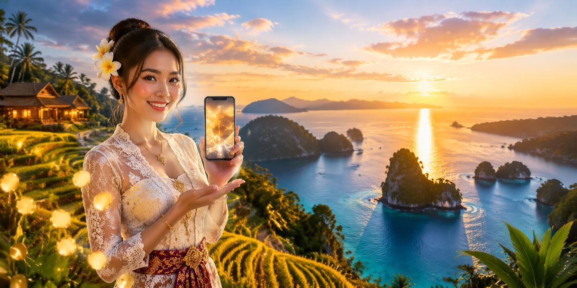 Model Vietnam memperlihatkan informasi bonus cashback dan rebate di layar ponsel